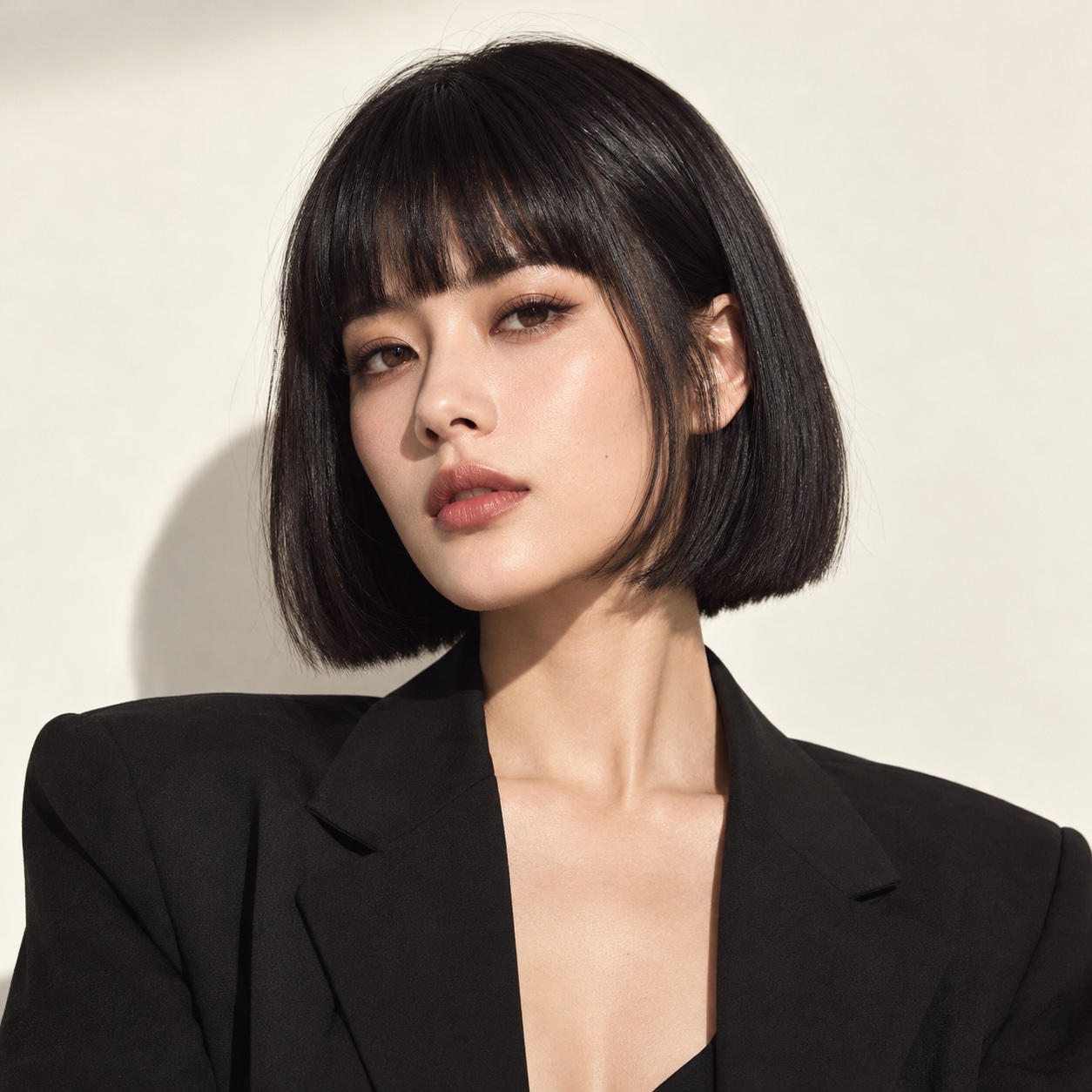成年 AI 女模的几何波波发型参考